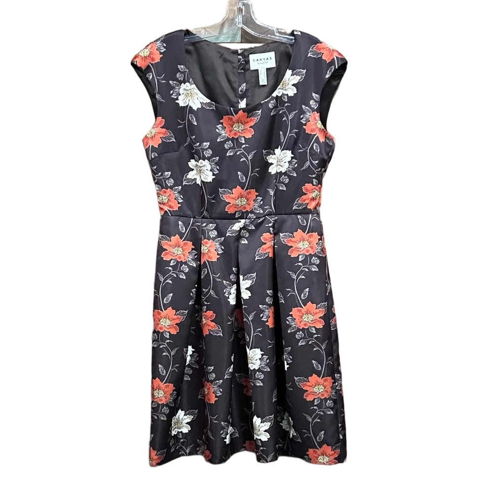 Lands End brown floral dress Size 8 sateen fit and flare scoop neck Wedding Grad